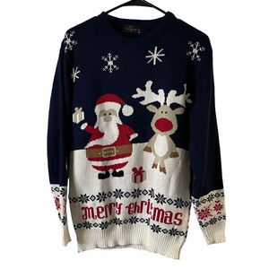 N.C. Collection‎ Ugly Merry Christmas Holiday Sweater Santa Reindeer Medium Knit